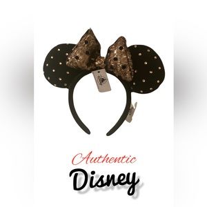 Disney Minnie Ears Headband - Black/Gold Sequin Polka-Dot Bow -  w/Rhinestone
